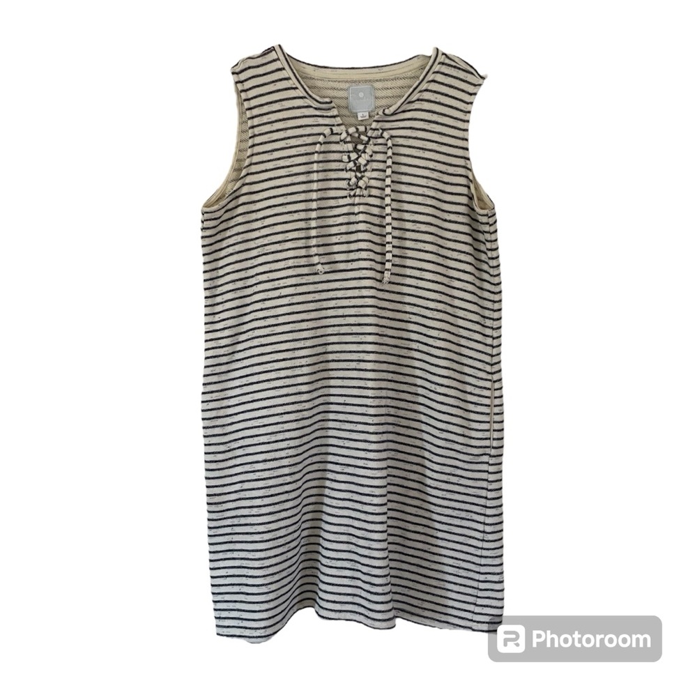 Sunday sleeveless slouchy Nautical dress with blue and cream stripes. Size L